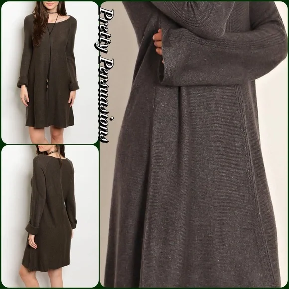 ❤️LAST ONE❤️ Burgundy Long Sleeve Knit Sweater Dress - Picture 4 of 4